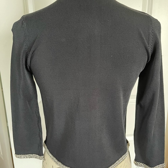 Black 3/4 knit jacket with silver sequins around neck, bottom and sleeves - Picture 4 of 6